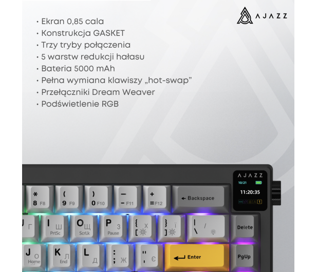 Ajazz AK650 Dream Weaver Switch Black Gray Yellow RGB z ekanem - 1536355 - zdjęcie 14